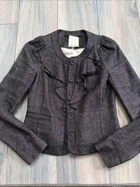 Rebecca Taylor Charcoal Gray Ruffle Front Blazer Size 4
